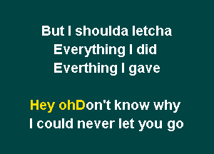 But I shoulda letcha
Everything I did
Everthing I gave

Hey ohDon't know why
I could never let you go