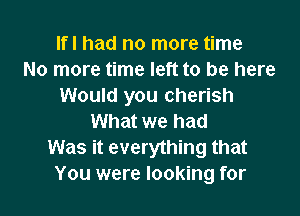 Ifl had no more time
No more time left to be here
Would you cherish
What we had
Was it everything that
You were looking for