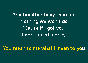 And together baby there is
Nothing we won't do
'Cause ifl got you
I don't need money

You mean to me what I mean to you
