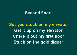 Second f100r

Got you stuck on my elevator

Get it up on my elevator
Check it out my first floor
Stuck on the gold digger