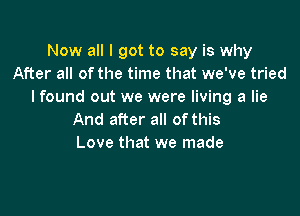 Now all I got to say is why
After all of the time that we've tried
I found out we were living a lie

And after all of this
Love that we made