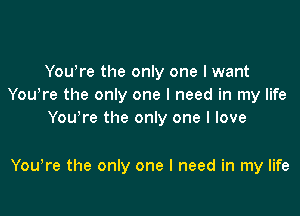 You're the only one I want
Youtre the only one I need in my life
You're the only one I love

YouIre the only one I need in my life