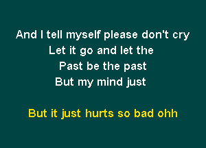 And I tell myself please don't cry
Let it go and let the
Past be the past

But my mind just

But it just hurts so bad ohh