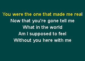 You were the one that made me real
Now that you're gone tell me
What in the world

Am I supposed to feel
Without you here with me