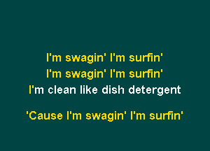 I'm swagin' I'm surfin'
I'm swagin' I'm surnn'

I'm clean like dish detergent

'Cause I'm swagin' I'm surfin'