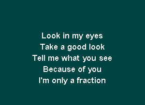 Look in my eyes
Take a good look

Tell me what you see
Because of you
I'm only a fraction