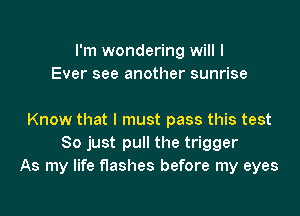 I'm wondering will I
Ever see another sunrise

Know that I must pass this test
So just pull the trigger
As my life flashes before my eyes