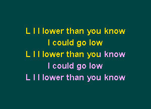 L I I lower than you know
I could go low

L l I lower than you know
I could 90 low
L I I lower than you know