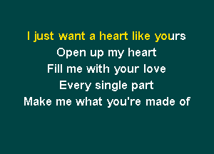 Ijust want a heart like yours
Open up my heart
Fill me with your love

Every single part
Make me what you're made of