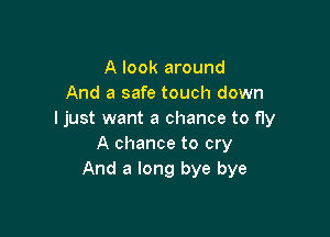 A look around
And a safe touch down

I just want a chance to fly
A chance to cry
And a long bye bye