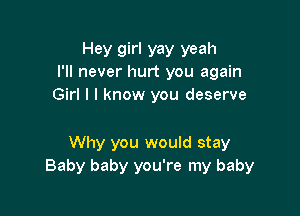 Hey girl yay yeah
I'll never hurt you again

Girl I I know you deserve

Why you would stay
Baby baby you're my baby