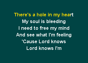 There's a hole in my heart
My soul is bleeding
I need to free my mind

And see what I'm feeling
'Cause Lord knows
Lord knows I'm