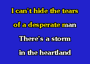 I can't hide the tears
of a desperate man

There's a storm

in the heartland