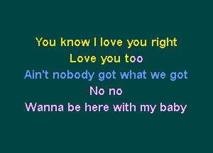 You know I love you right
Love you too
Ain't nobody got what we got

No no
Wanna be here with my baby