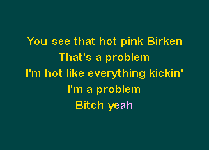 You see that hot pink Birken
That's a problem
I'm hot like everything kickin'

I'm a problem
Bitch yeah