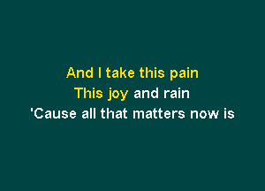 And I take this pain
This joy and rain

'Cause all that matters now is