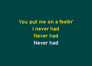 You put me on a feelin'
I never had

Never had
Never had