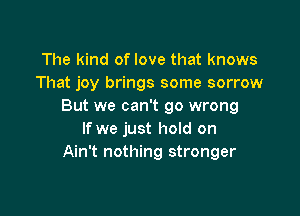 The kind of love that knows
That joy brings some sorrow
But we can't go wrong

If we just hold on
Ain't nothing stronger