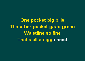 One pocket big bills
The other pocket good green

Waistline so fine
That's all a nigga need