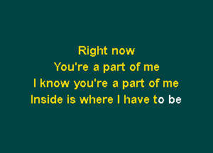 Right now
You're a part of me

I know you're a part of me
Inside is where I have to be