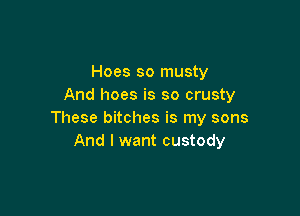 Hoes so musty
And hoes is so crusty

These bitches is my sons
And I want custody