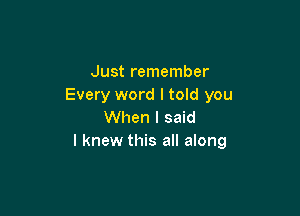 Just remember
Every word I told you

When I said
I knew this all along