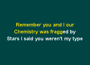 Remember you and I our
Chemistry was fragged by

Stars I said you weren't my type