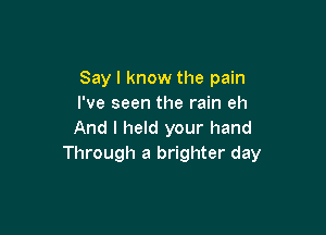 Say I know the pain
I've seen the rain eh

And I held your hand
Through a brighter day