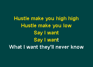 Hustle make you high high
Hustle make you low
Say I want

Say I want
What I want they'll never know