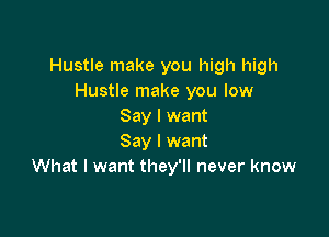 Hustle make you high high
Hustle make you low
Say I want

Say I want
What I want they'll never know