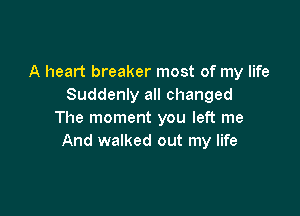 A heart breaker most of my life
Suddenly all changed

The moment you left me
And walked out my life