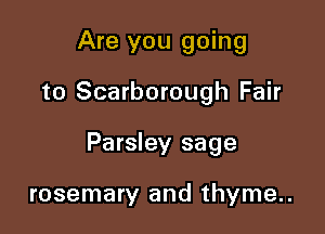 Are you going

to Scarborough Fair

Parsley sage

rosemary and thyme..