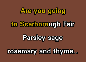 Are you going

to Scarborough Fair

Parsley sage

rosemary and thyme..