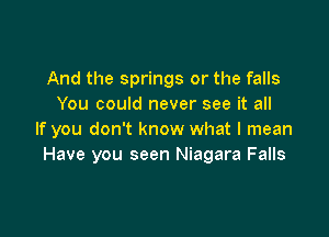 And the springs or the falls
You could never see it all

If you don't know what I mean
Have you seen Niagara Falls