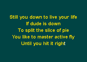 Still you down to live your life
If dude is down
To split the slice of pie

You like to master active fly
Until you hit it right