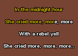 In the midnight hour

She cried more, more, more

With a rebel yell

She cried more, more, more..