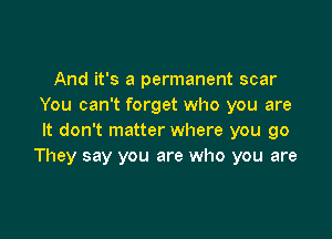 And it's a permanent scar
You can't forget who you are

It don't matter where you go
They say you are who you are