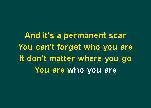 And it's a permanent scar
You can't forget who you are

It don't matter where you go
You are who you are