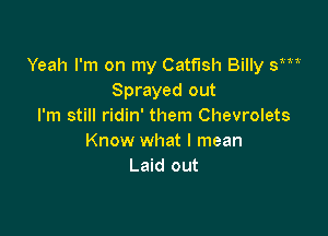 Yeah I'm on my Catfish Billy sm'
Sprayed out
I'm still ridin' them Chevrolets

Know what I mean
Laid out