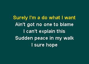 Surely I'm a do what I want
Ain't got no one to blame
I can't explain this

Sudden peace in my walk
I sure hope