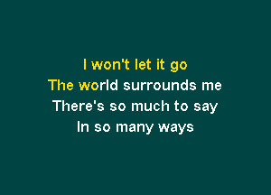 I won't let it go
The world surrounds me

There's so much to say
In so many ways