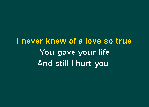 I never knew of a love so true
You gave your life

And still I hurt you