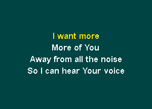 I want more
More of You

Away from all the noise
So I can hear Your voice
