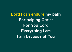 Lord I can endure my path
For helping Christ
For You Lord

Everything I am
I am because of You