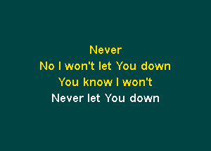 Never
No I won't let You down

You know I won't
Never let You down