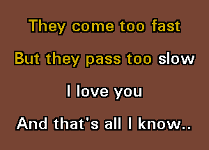 They come too fast

But they pass too slow

I love you

And that's all I know..