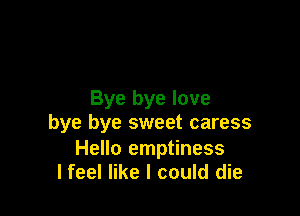 Bye bye love

bye bye sweet caress

Hello emptiness
I feel like I could die