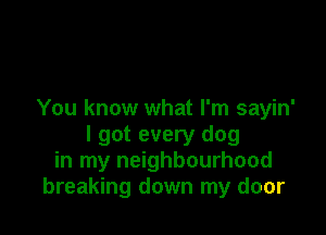 You know what I'm sayin'

I got every dog
in my neighbourhood
breaking down my door