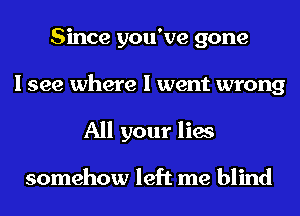 Since you've gone
I see where I went wrong
All your lies

somehow left me blind