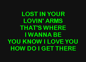 LOST IN YOUR
LOVIN' ARMS
THAT'S WHERE
IWANNA BE
YOU KNOW I LOVE YOU
HOW DO I GET THERE